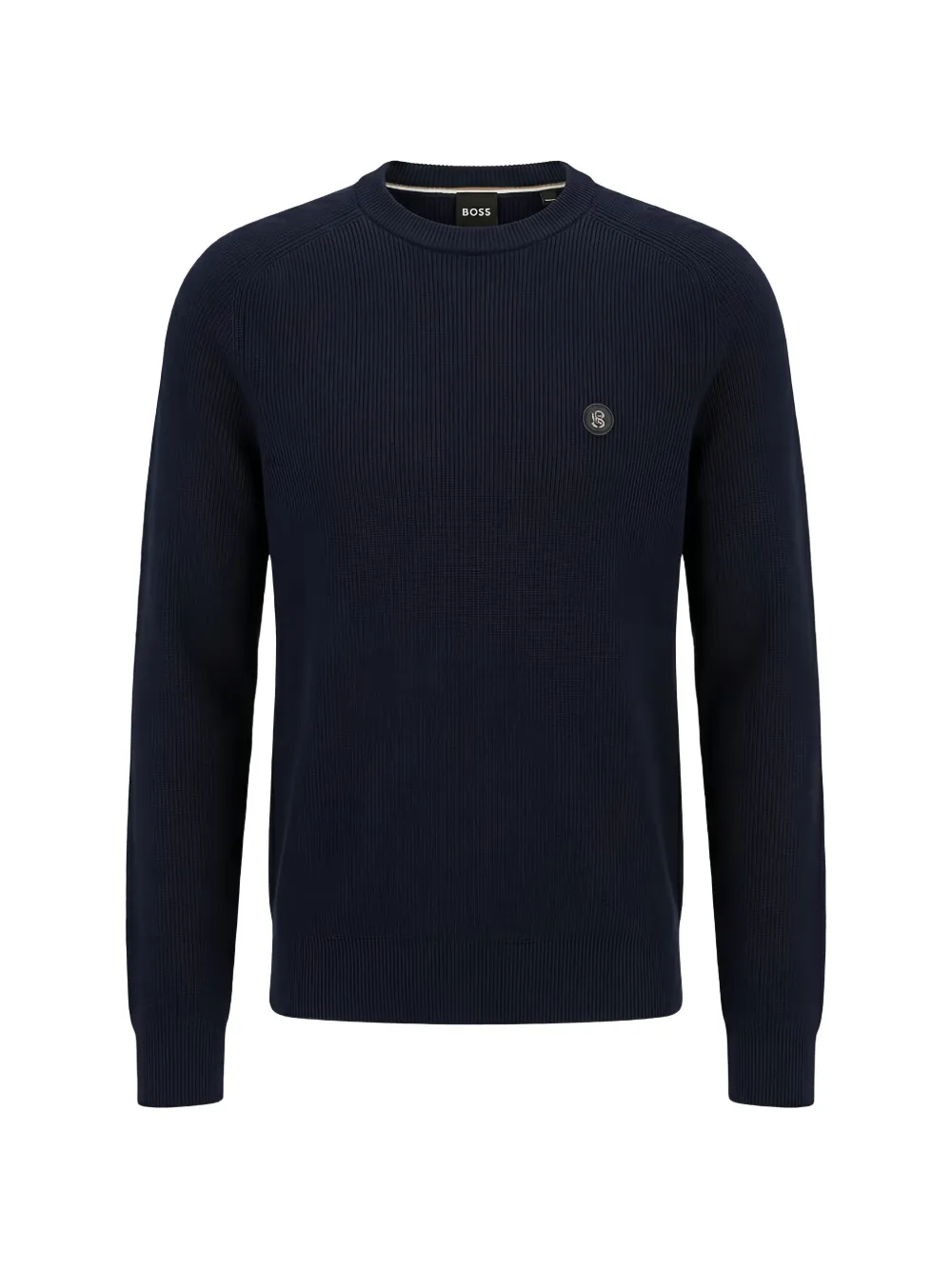 Hugo Boss Ribbed-knit Logo-plaque Sweater In Blue