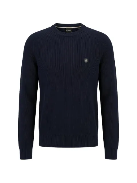 BOSS ribbed-knit logo-plaque sweater