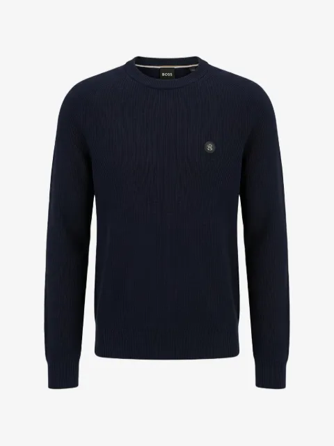BOSS ribbed-knit logo-plaque sweater