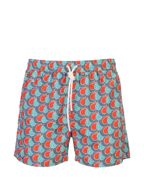 Kiton Geometric-print Drawstring Swim Shorts in Blue
