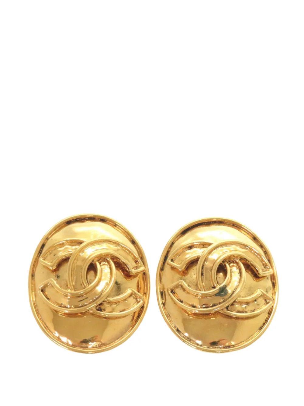 CHANEL Pre-Owned 1994 Gold Plated CC Oval Clip On Earrings costume earrings - Oro