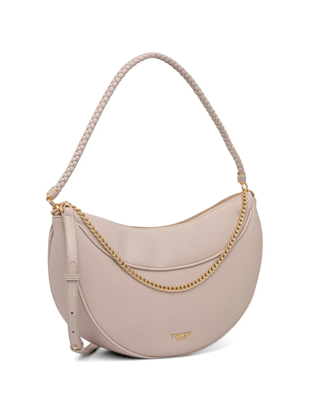 TWINSET Shopper met gevlochten handgreep en schakelketting Beige