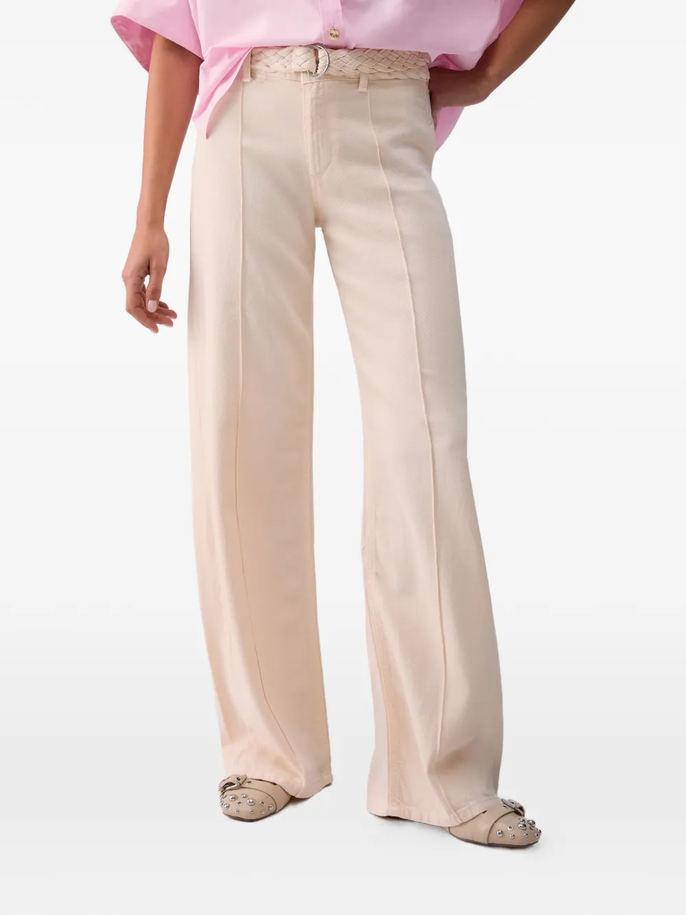 LIU JO Flared broek met gevlochten ceintuur Beige