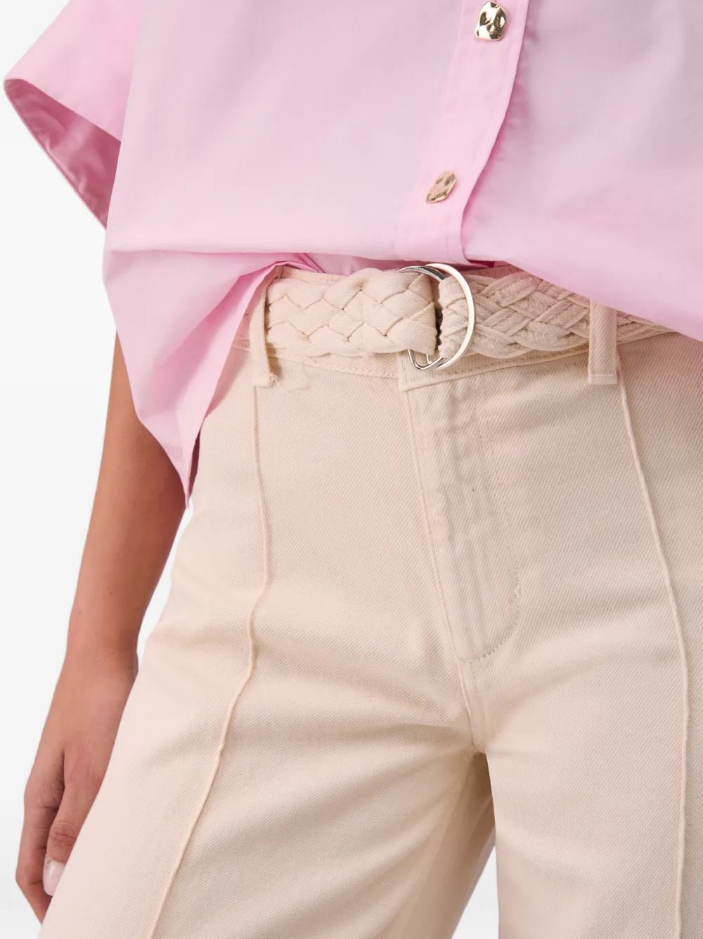 LIU JO Flared broek met gevlochten ceintuur Beige
