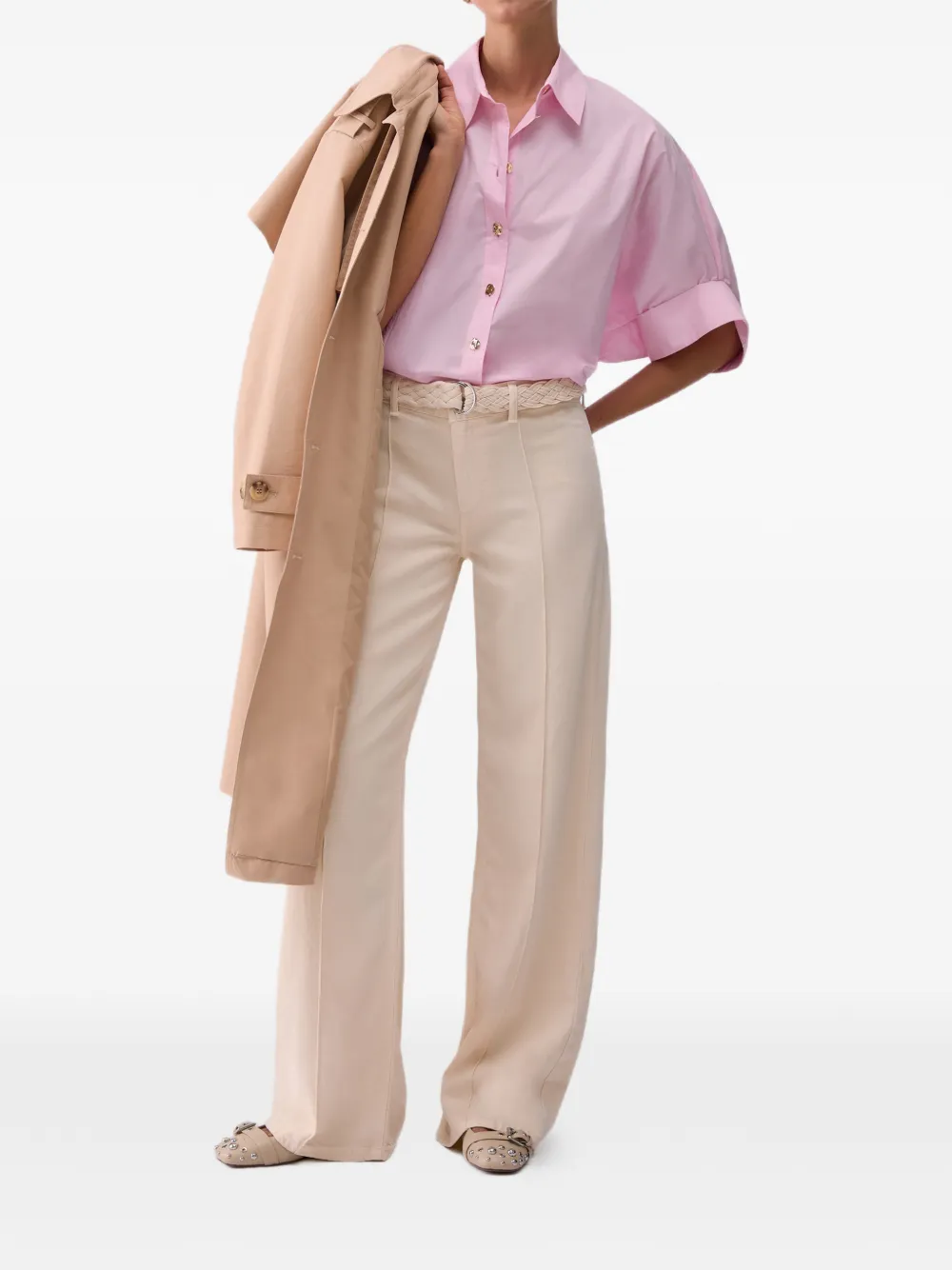 LIU JO Flared broek met gevlochten ceintuur Beige