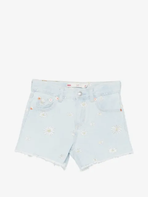 Levi's Kids embroidered frayed-hem shorts