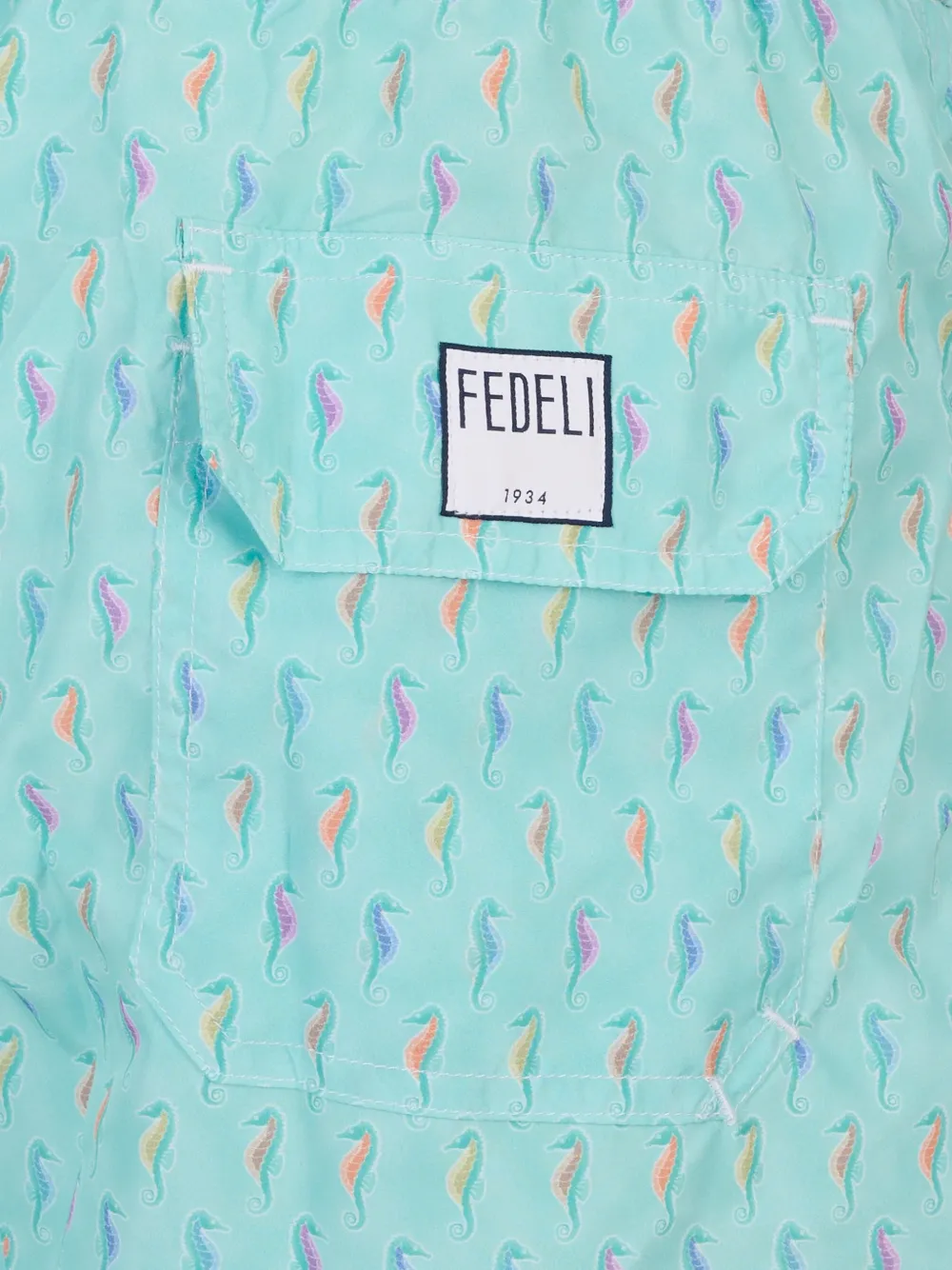 Fedeli Zwembroek met zeepaardprint en trekkoord Blauw