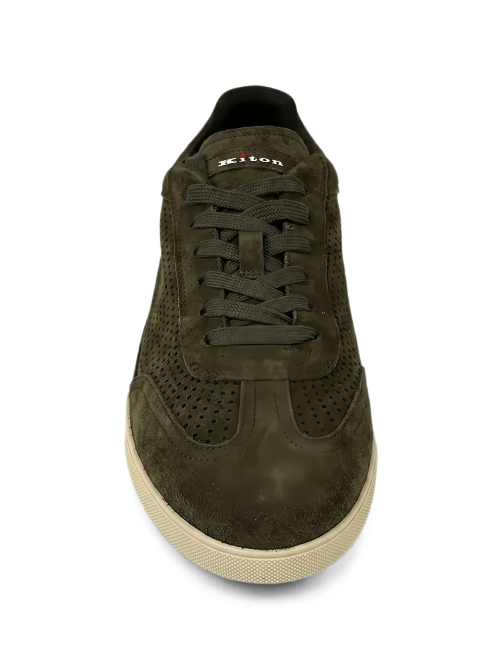 Kiton perforated suede sneakers Groen
