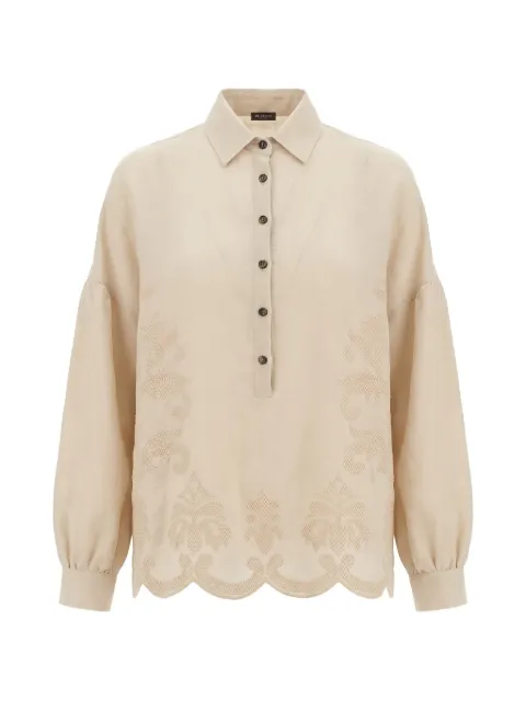 Kiton embroidered scalloped-hem blouse
