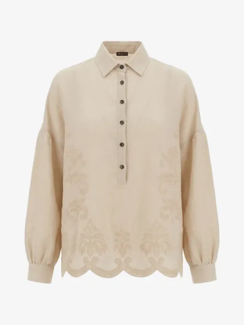 Kiton embroidered scalloped-hem blouse