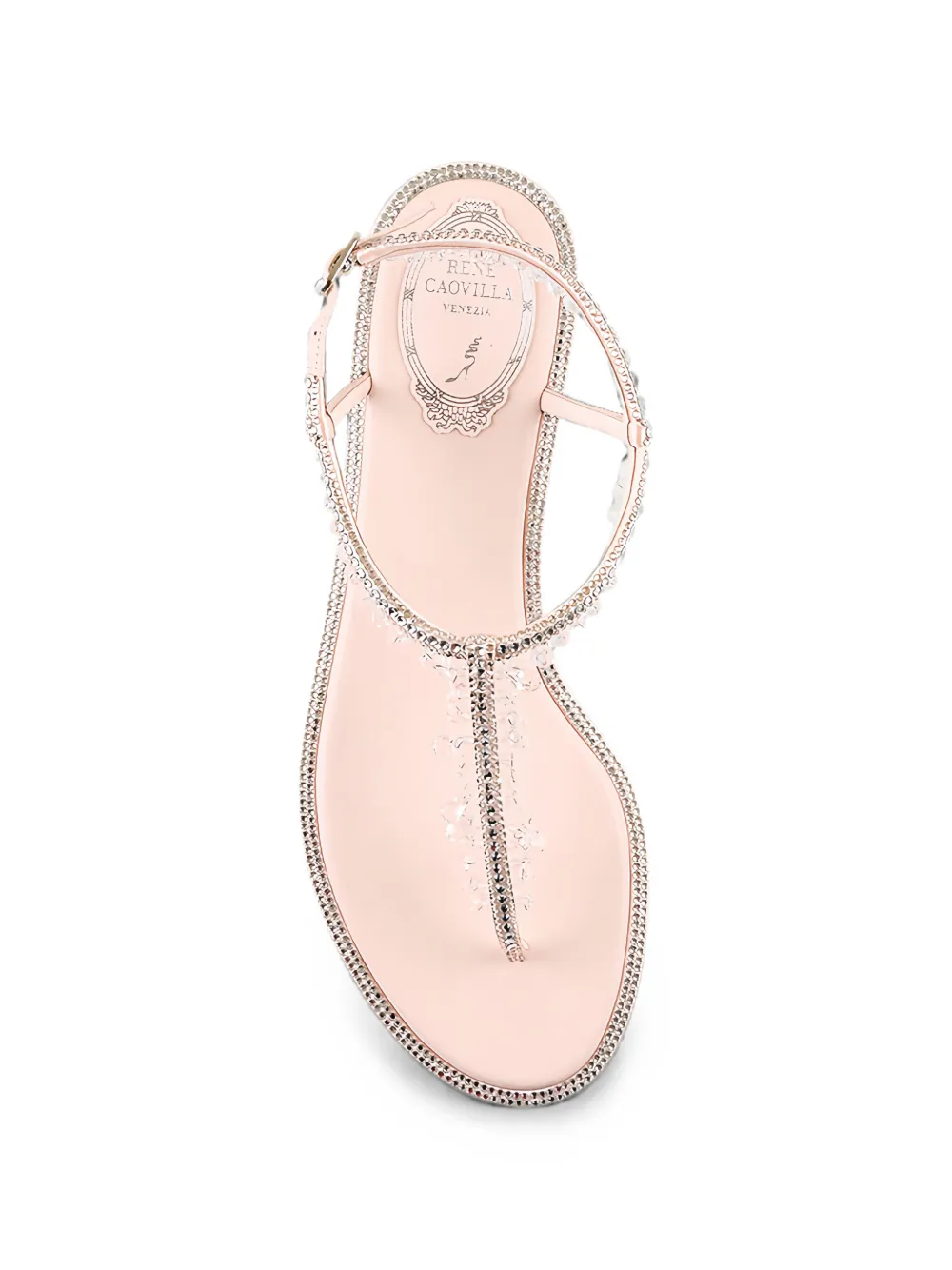René Caovilla Diana crystal-embellished drop-pendant flat sandals Roze