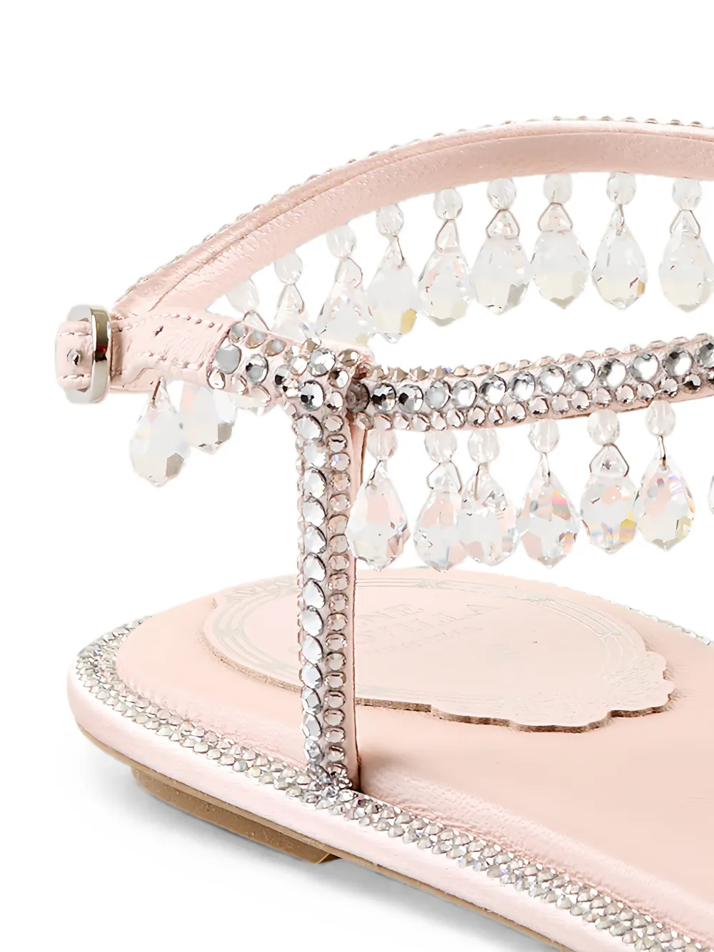 René Caovilla Diana crystal-embellished drop-pendant flat sandals Roze