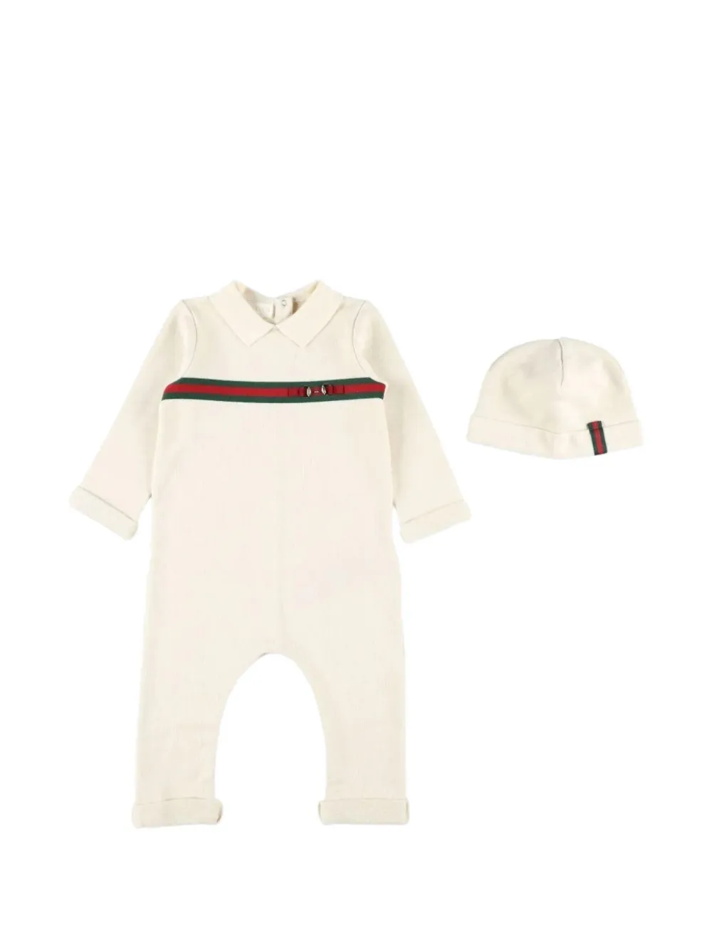 Gucci Kids stripe-detail romper and beanie - Weiß