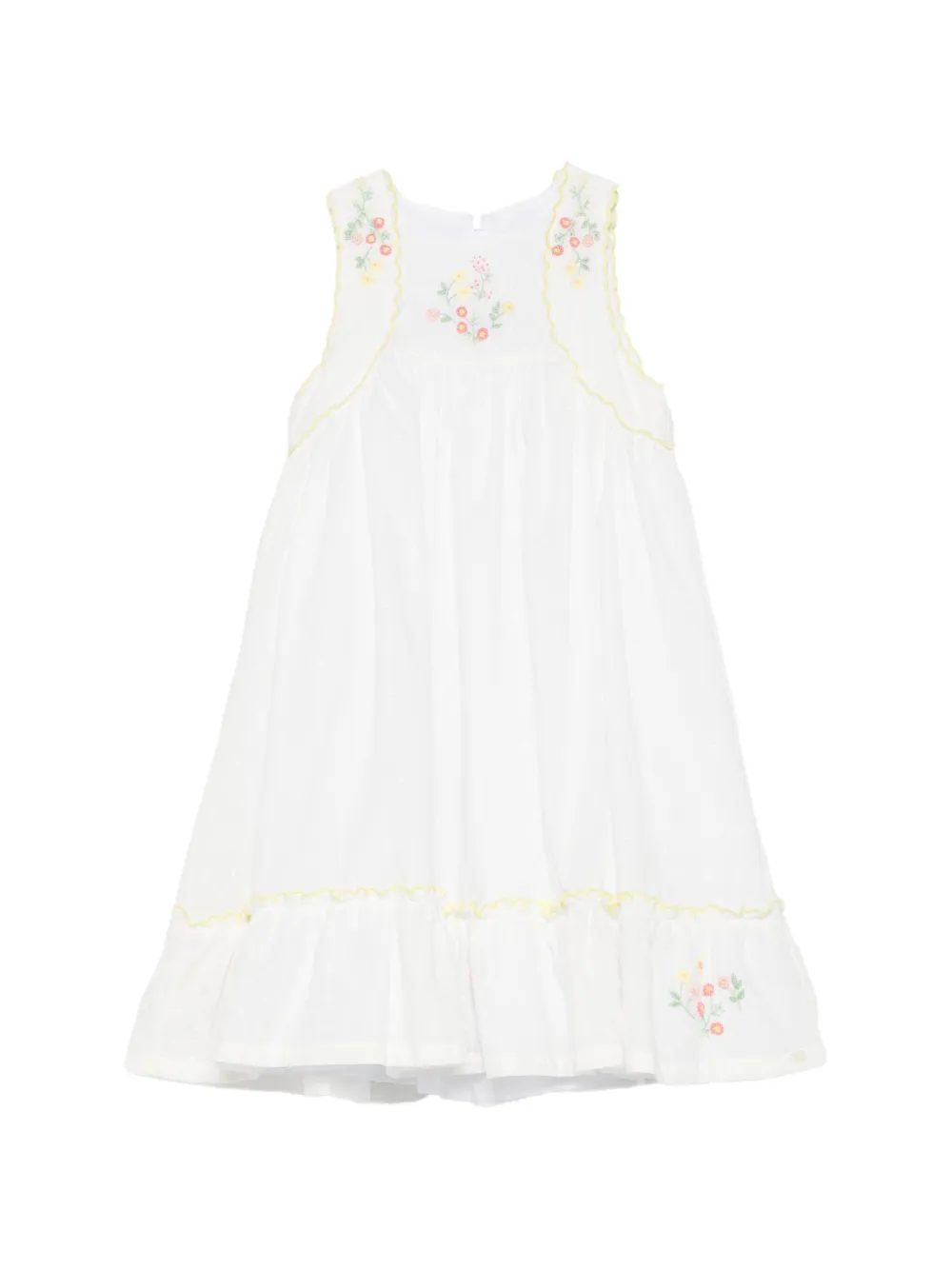 Tartine Et Chocolat Jardin Fantastique floral-embroidered swiss-dot dress - Bianco