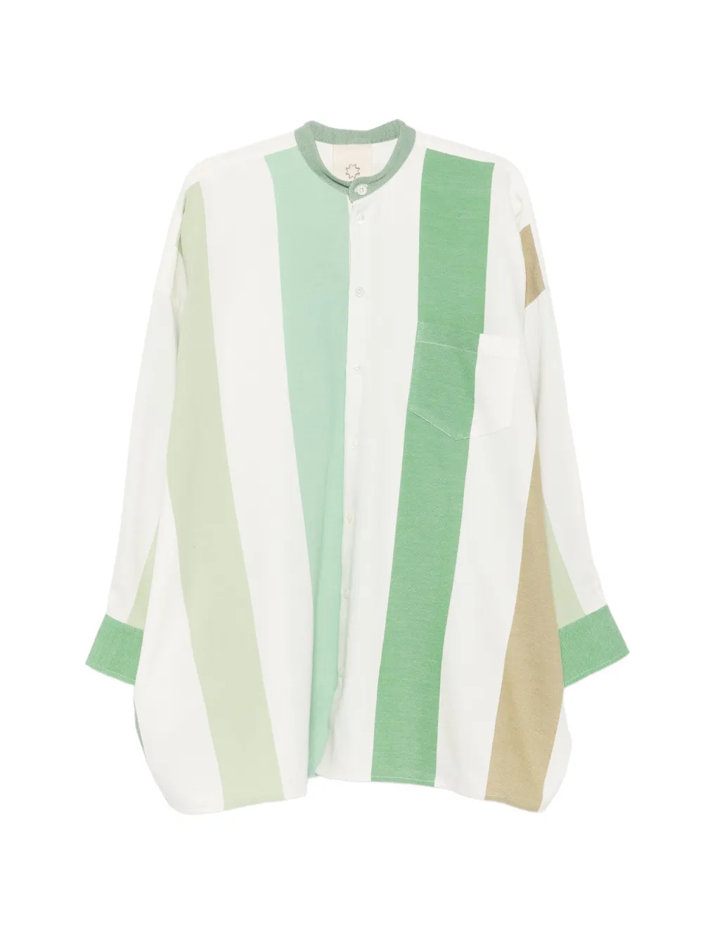 Marrakshi Life stripe-pattern band-collar shirt - Verde