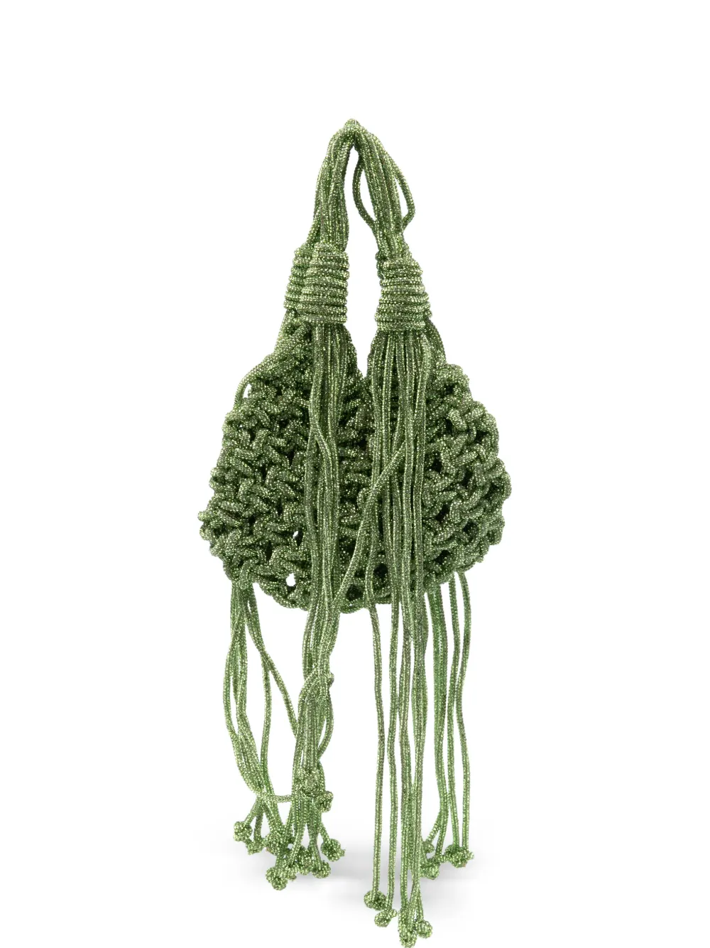 Hibourama Borsa tote Vannique mini con frange - Verde