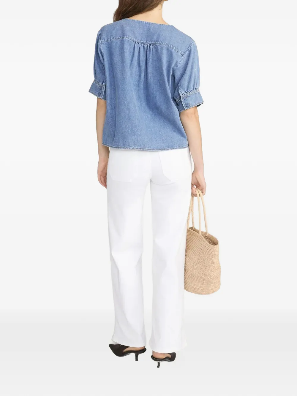  Frame V-neck Popover Top - Azul 