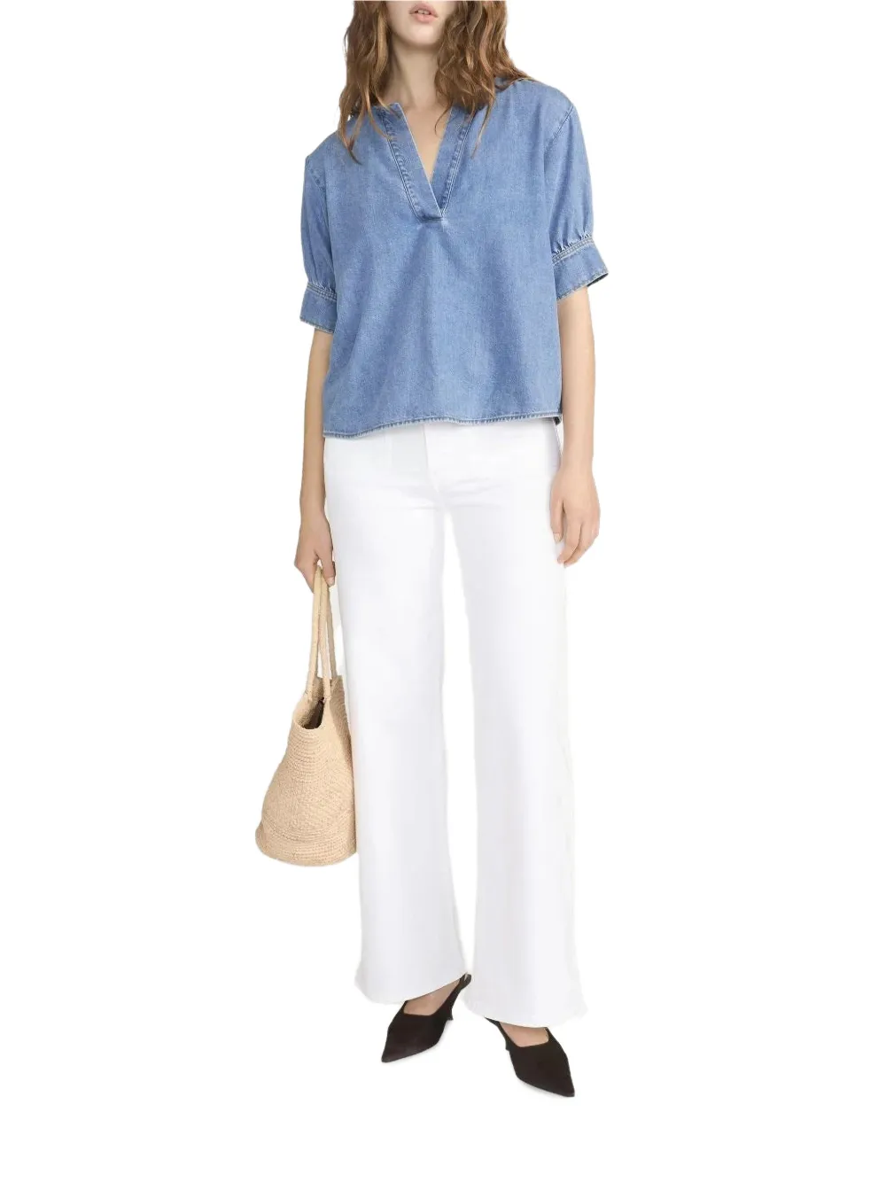  Frame V-neck Popover Top - Azul 