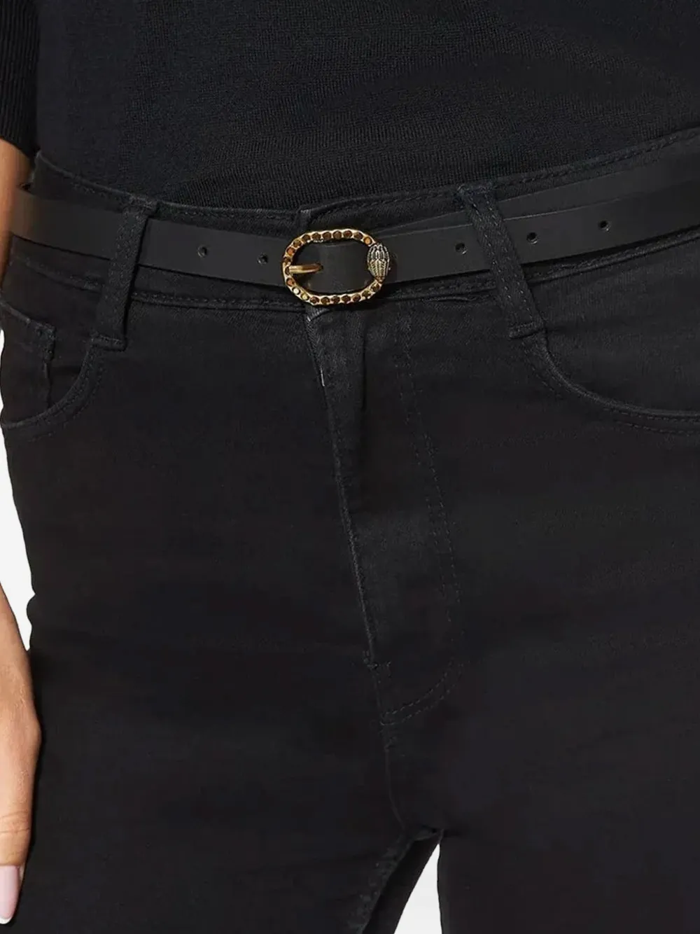 Kurt Geiger London Mayfair 18 crystal-embellished leather belt Zwart