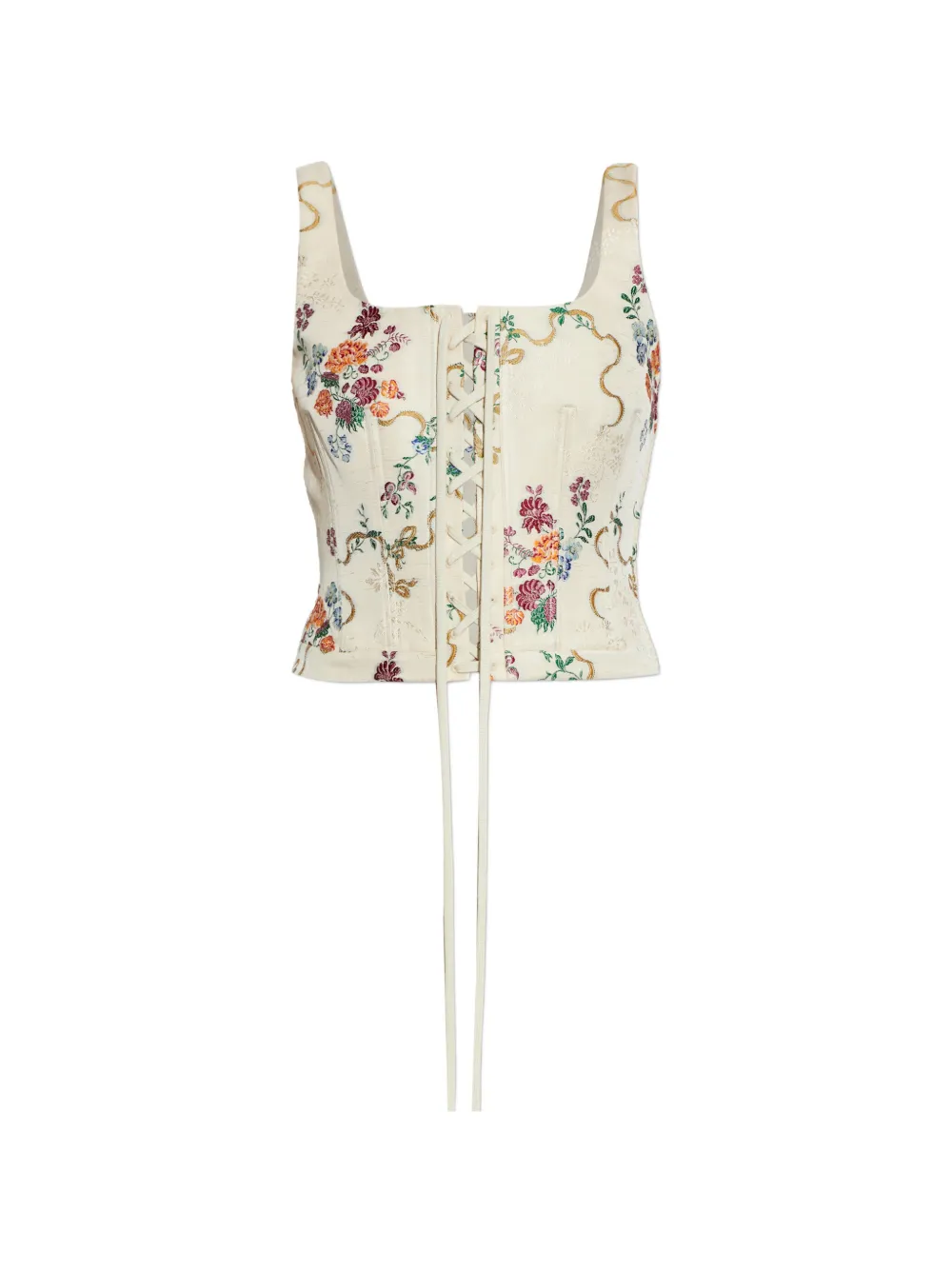 Alexander McQueen floral-print lace-up corset top - Toni neutri
