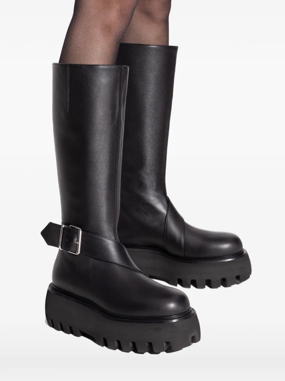 Alexander McQueen buckle platform leather biker boots Zwart