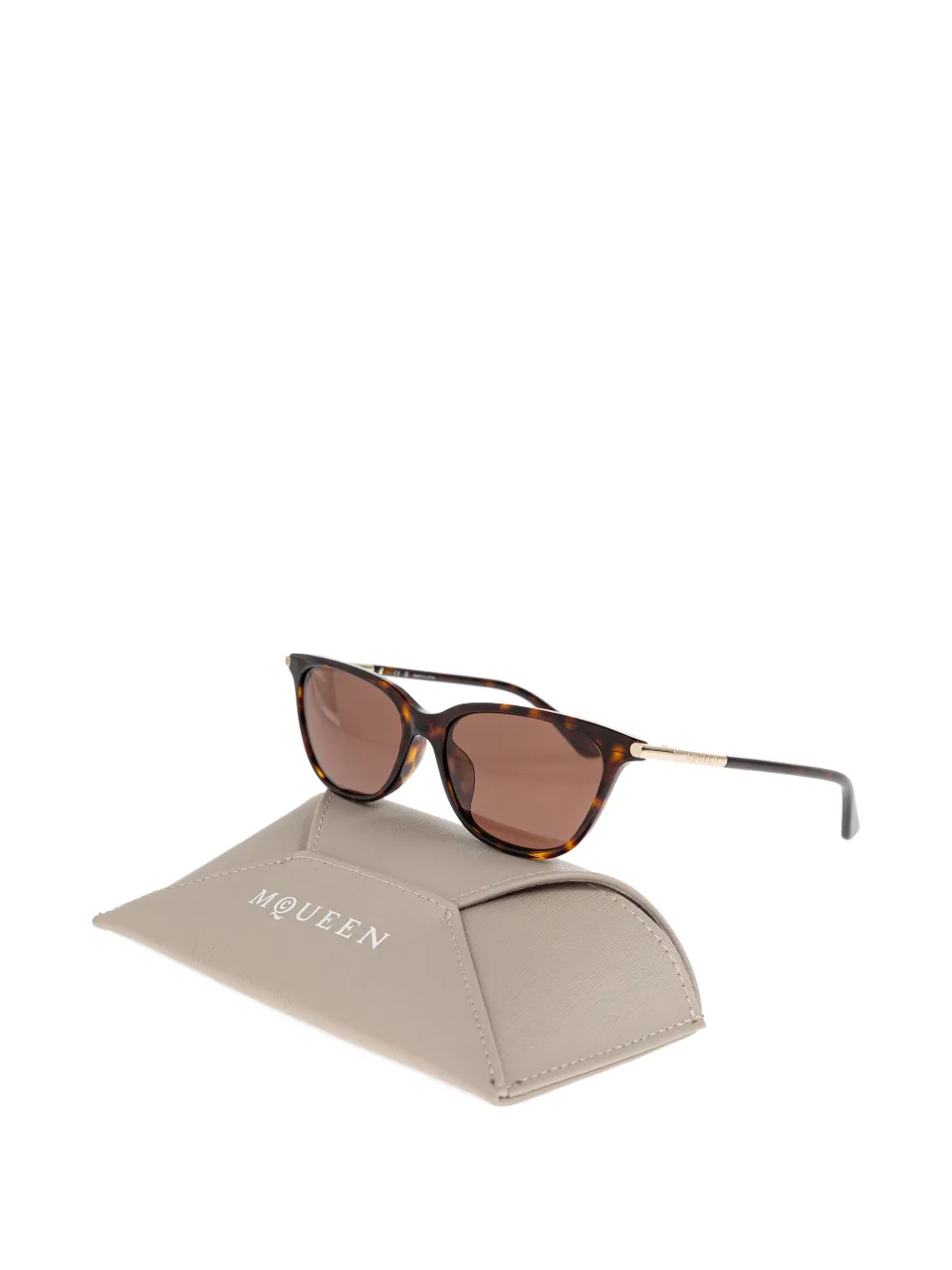 Alexander McQueen Zonnebril met cat-eye montuur en schildpadschild design Bruin