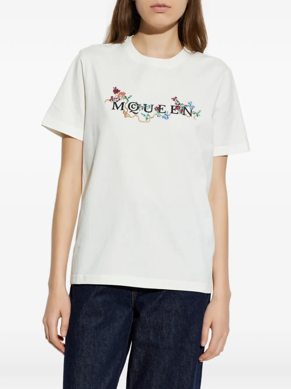 Alexander McQueen T-shirt met geborduurde bloemen Wit