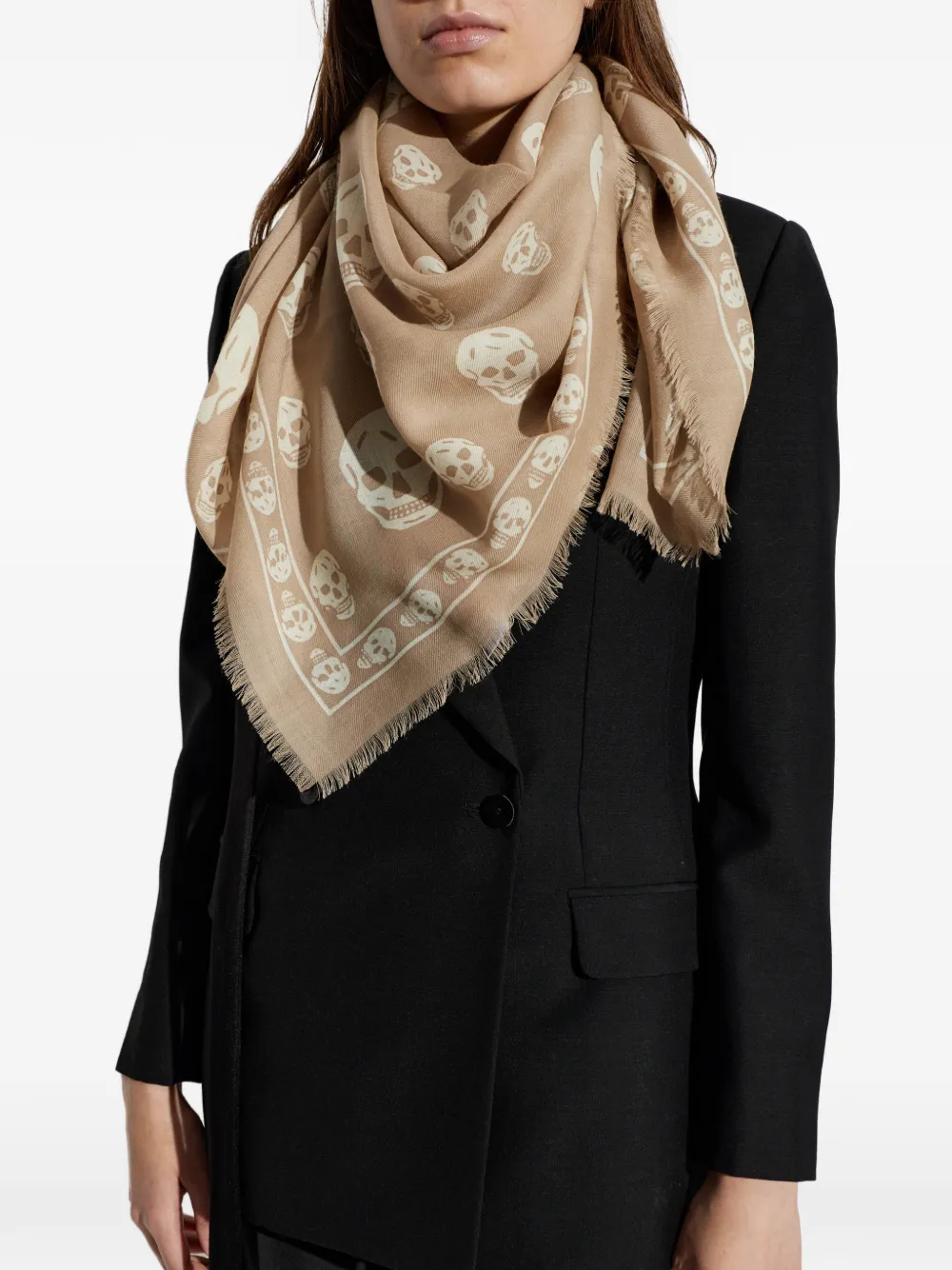 Alexander Mcqueen Skull-print Scarf In Brown