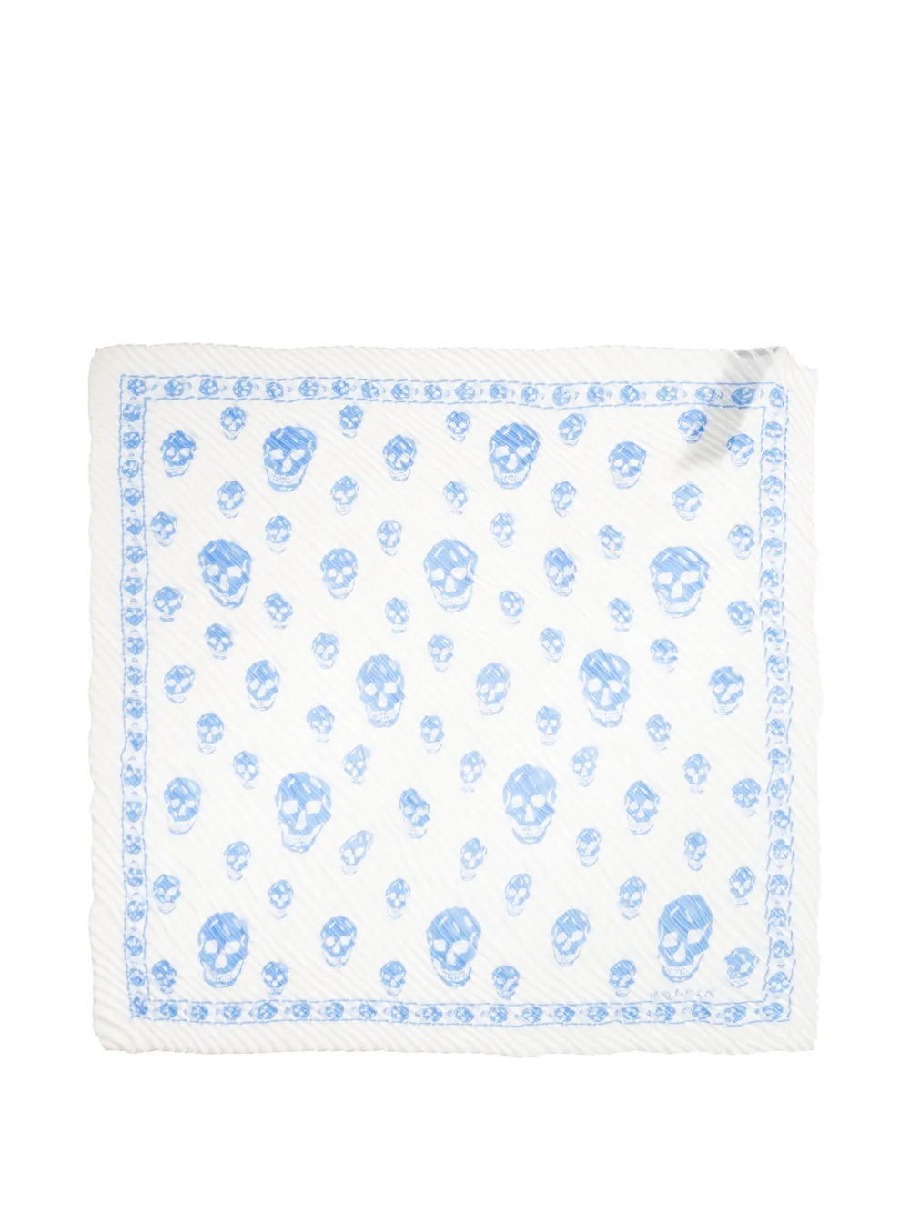Alexander Mcqueen Skull-print Plissé Scarf In Blue