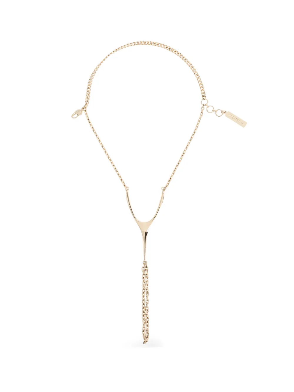 Alexander McQueen wishbone-plaque chain hand bracelet - Oro