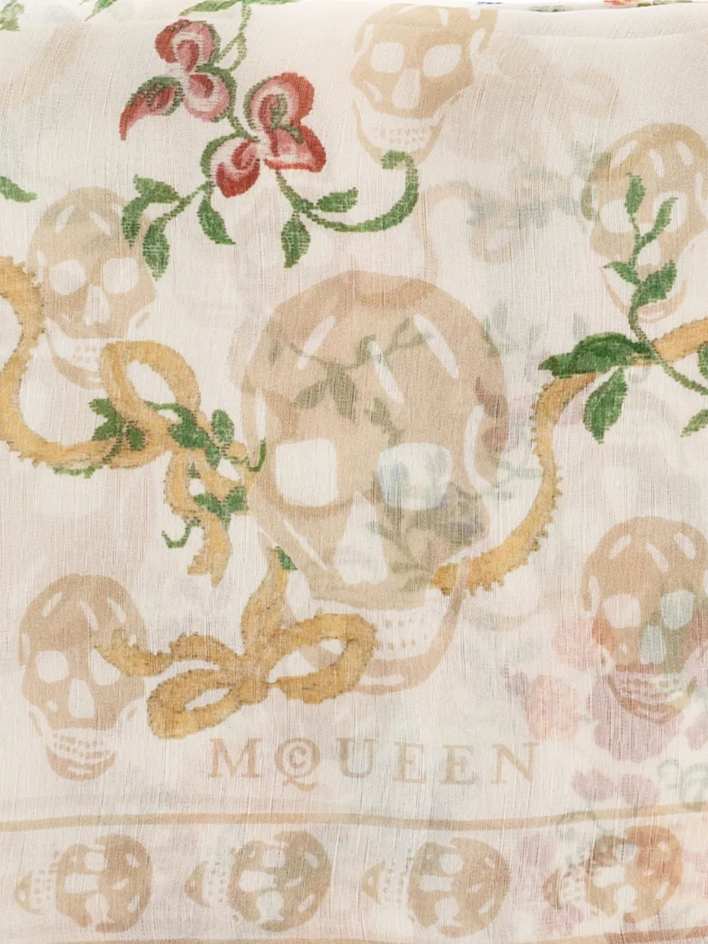 E*e様 ALEXANDER MCQUEEN シルクスカーフ　ショール Alexander McQueen フローラル スカル スカーフ | ニュートラル