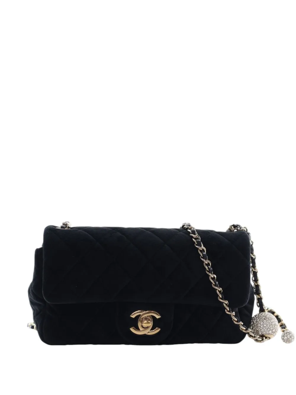 CHANEL Pre-Owned 2020 Mini Rectangular Classic Velvet Pearl Crush Single Flap crossbody bag - Nero