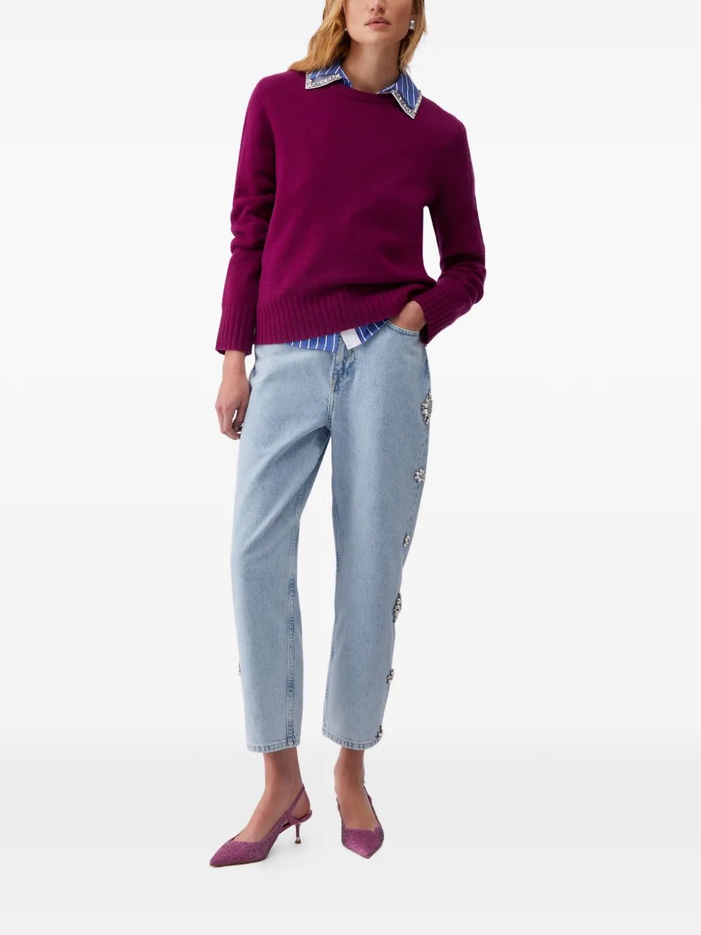 LIU JO Geribbelde sweater met ronde hals Paars