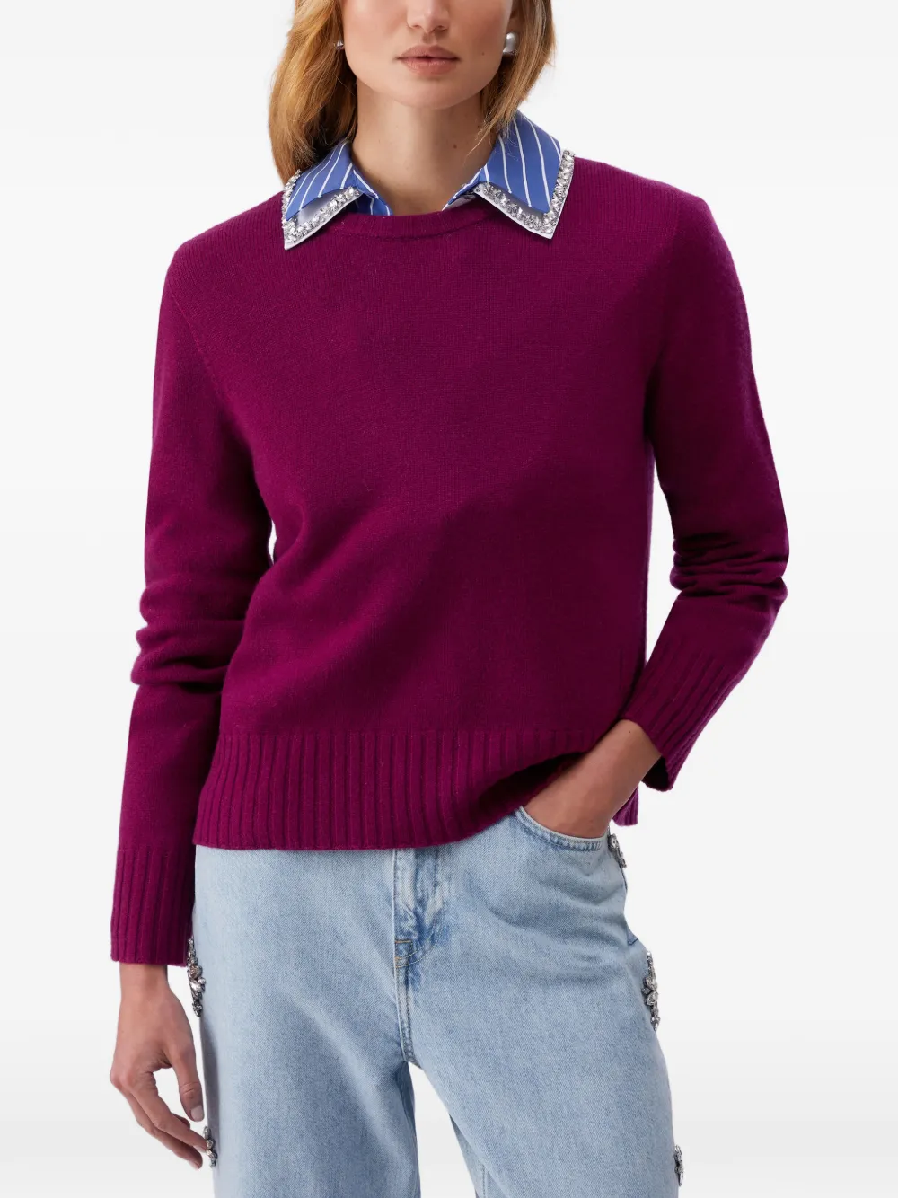 LIU JO Geribbelde sweater met ronde hals Paars