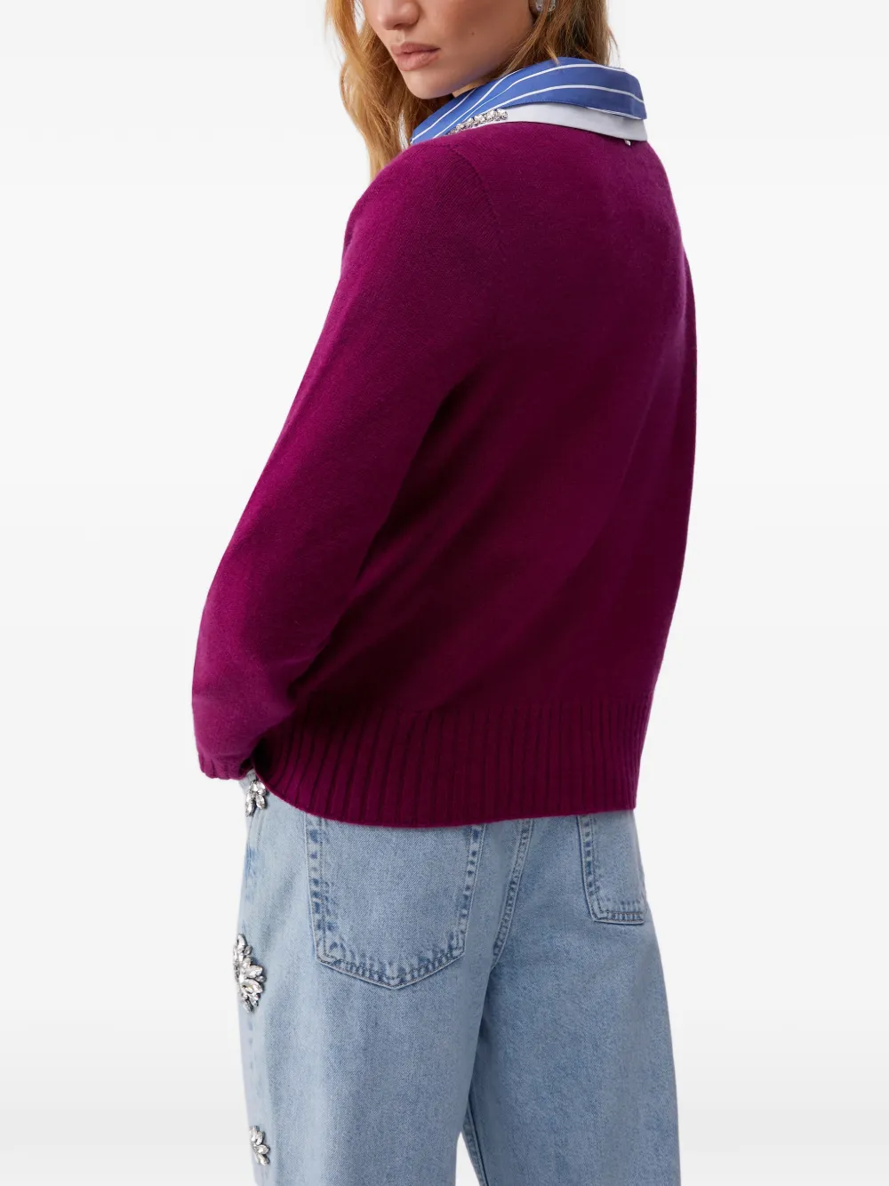 LIU JO Geribbelde sweater met ronde hals Paars
