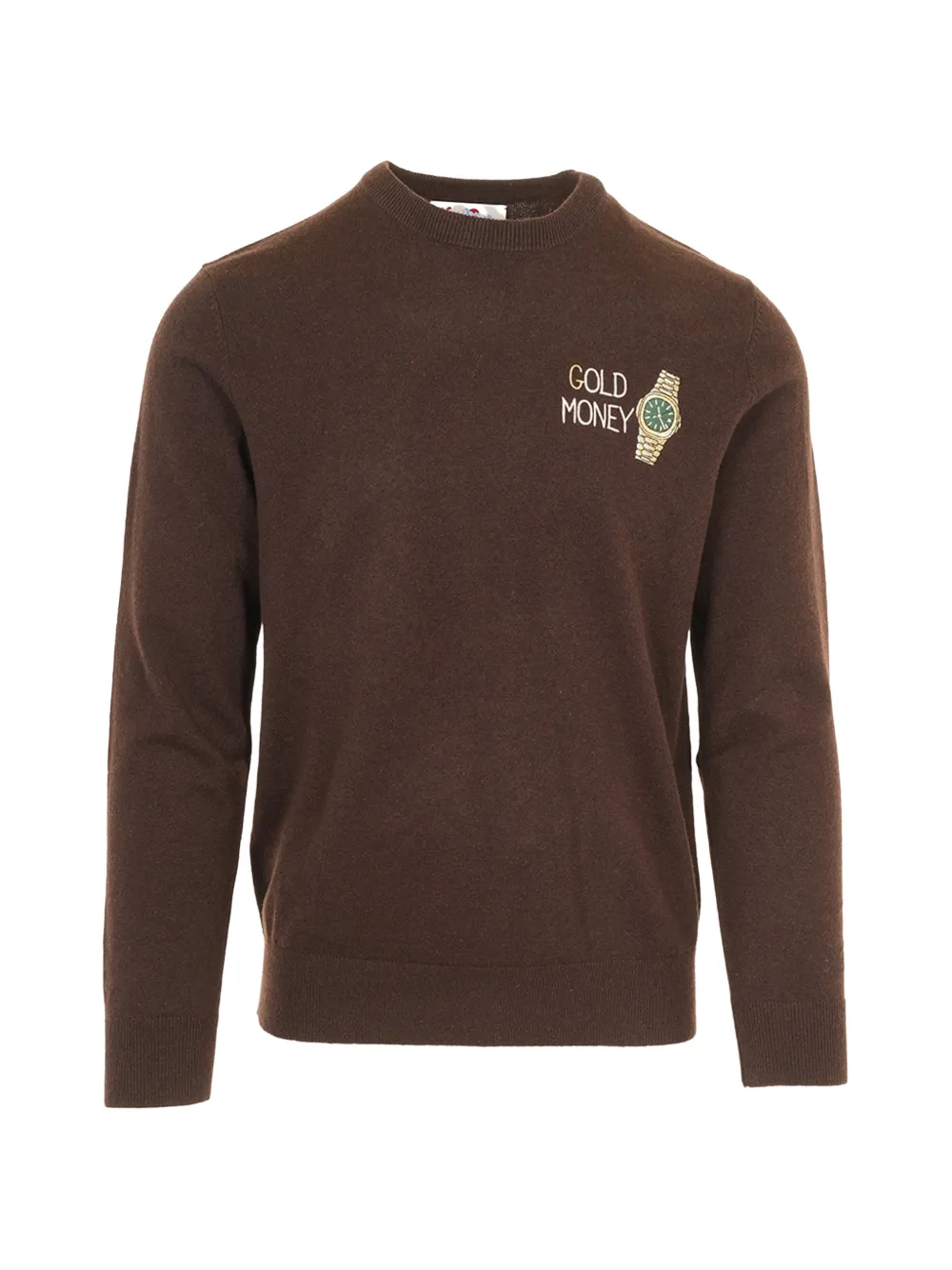 MC2 Saint Barth brown Heron Light wool and cashmere blend crewneck sweater with Gold Money embroidery Bruin