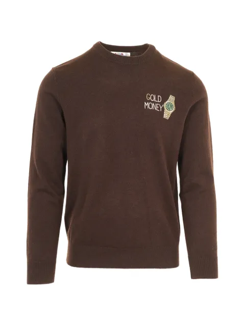 MC2 Saint Barth brown Heron Light wool and cashmere blend crewneck sweater with Gold Money embroidery