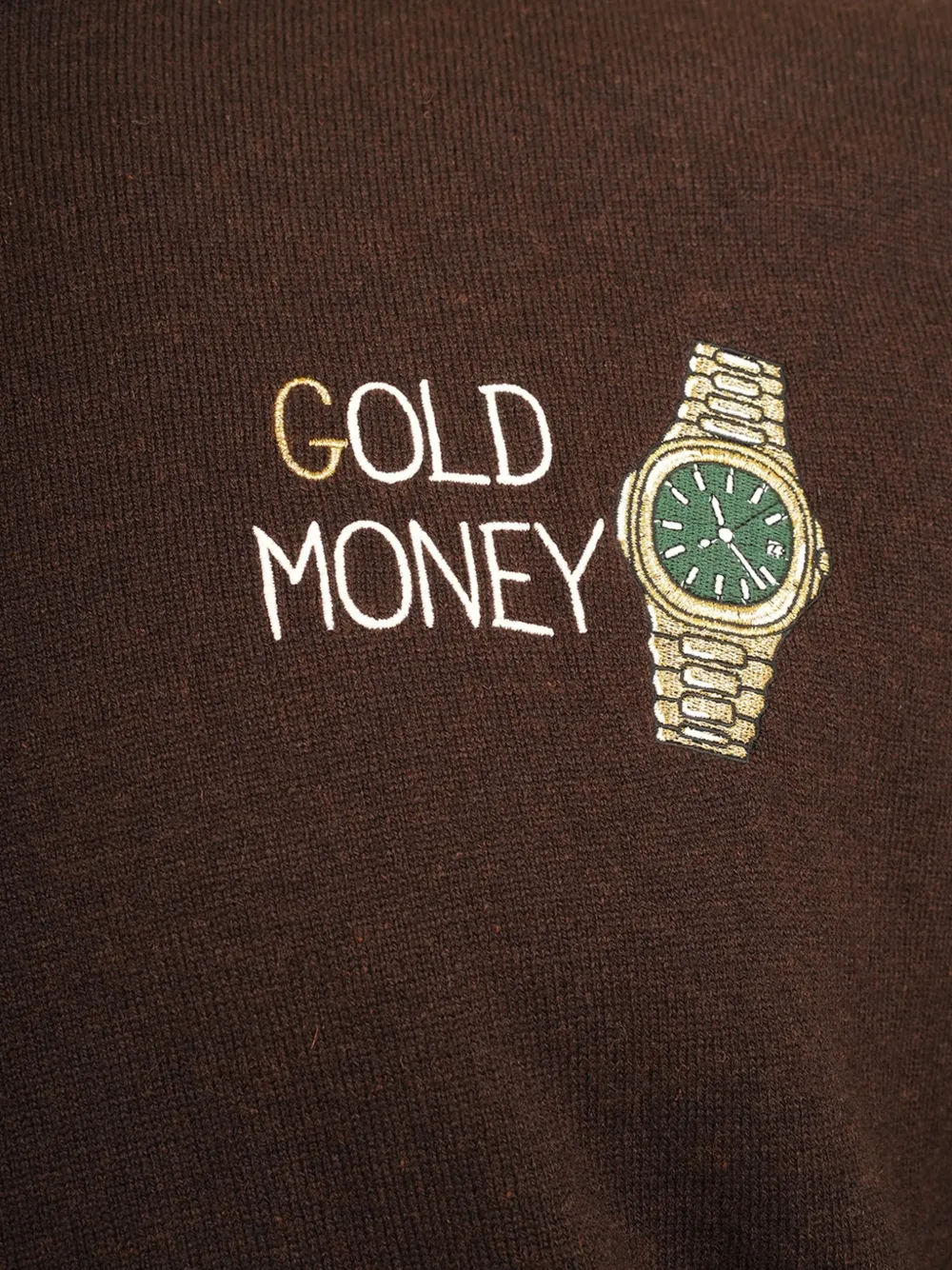 MC2 Saint Barth brown Heron Light wool and cashmere blend crewneck sweater with Gold Money embroidery Bruin