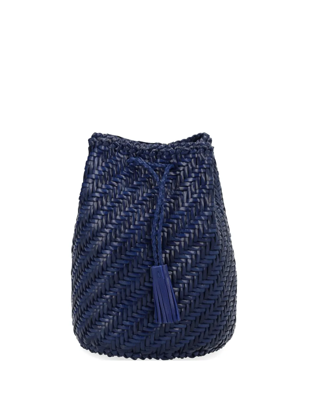 DRAGON DIFFUSION Pompom Double Jump Tan woven clutch bag - Blu