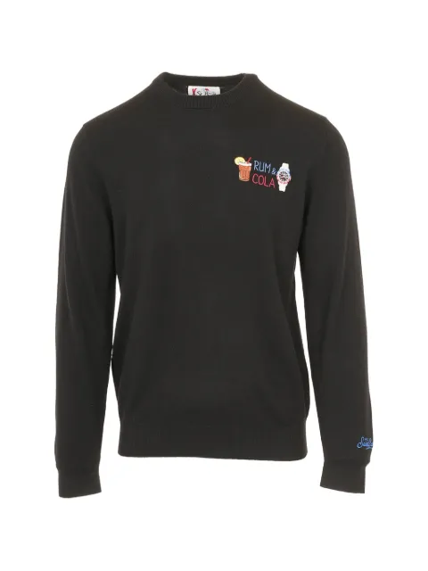 MC2 Saint Barth black Heron Light wool and cashmere blend crewneck with rum & cola embroidery