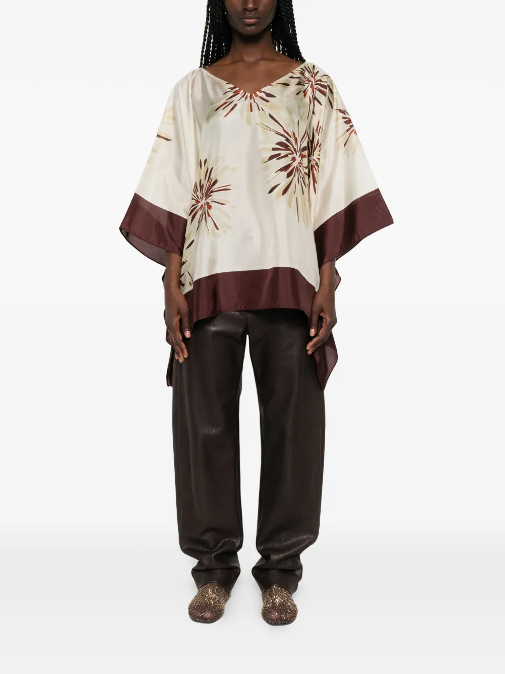 Brunello Cucinelli Zijden blouse met bloemenprint Beige
