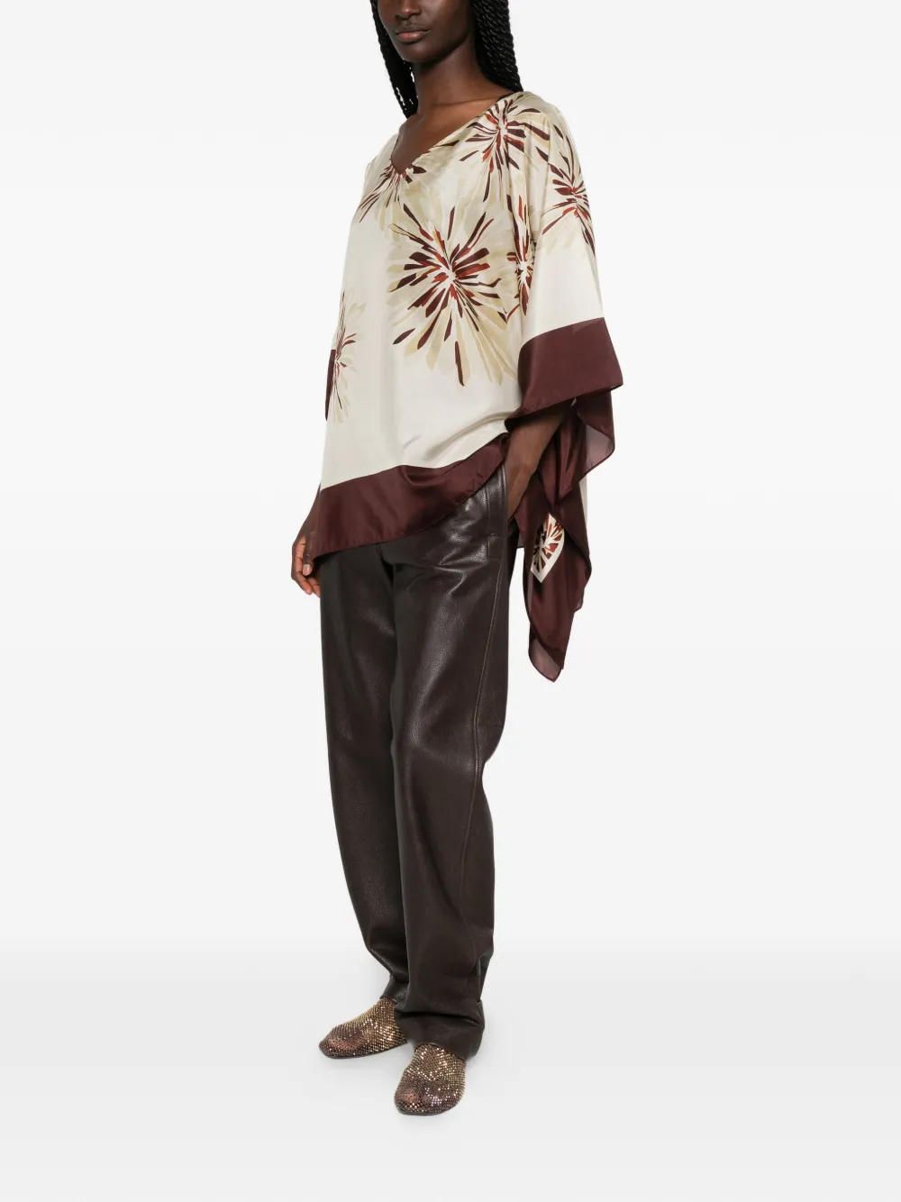 Brunello Cucinelli Zijden blouse met bloemenprint Beige