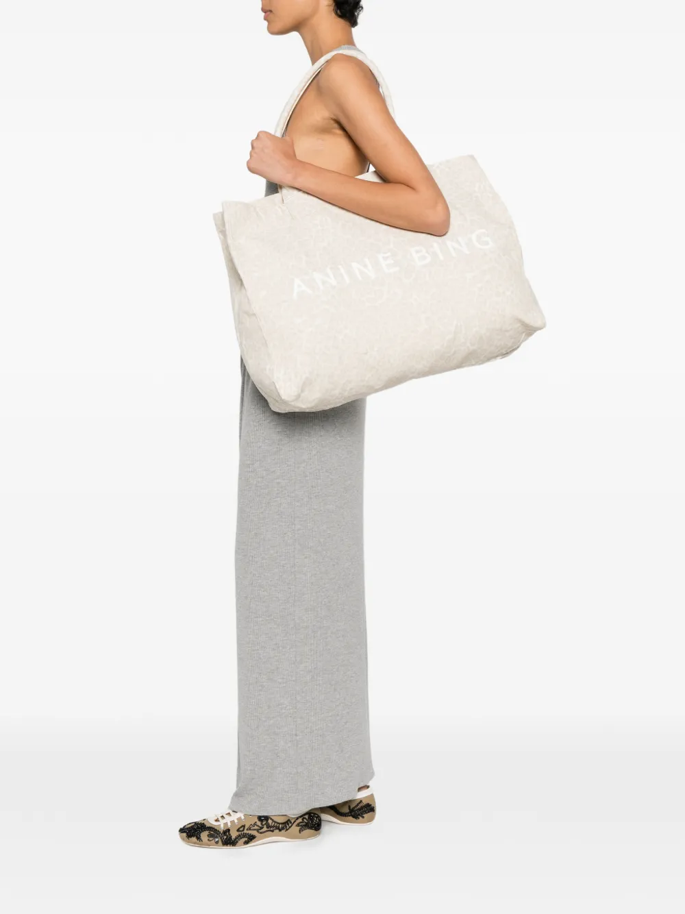 ANINE BING Shopper met luipaardprint Beige