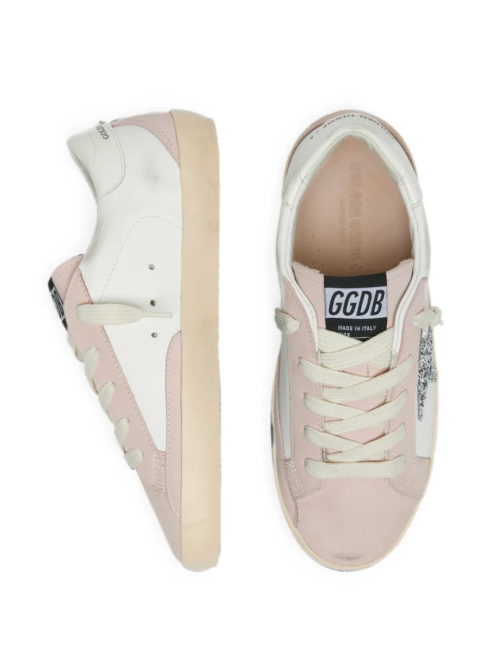 Golden Goose Kids Super Star leather upper glitter star nabuk toe and spur leather heel Wit