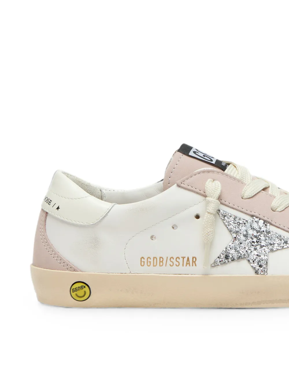 Golden Goose Kids Super Star leather upper glitter star nabuk toe and spur leather heel Wit