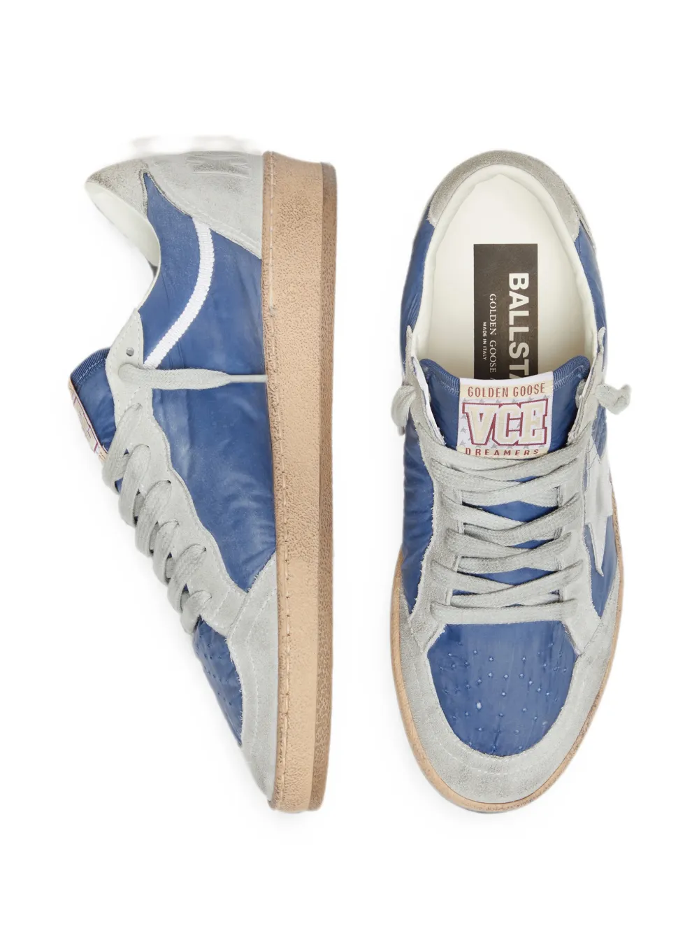 Golden Goose Ball Star nylon sneakers met suède inzetstukken en metallic zilveren leren ster Blauw
