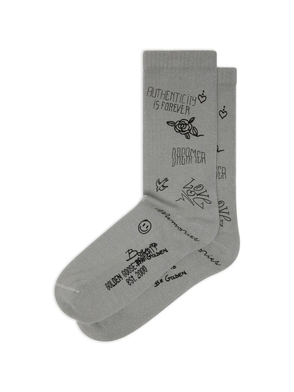 Golden Goose Socks High Rib/Doodles-Print - Grau