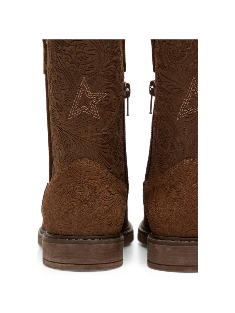 Golden Goose Kids Wish Star suede with flowers embossed boots Bruin