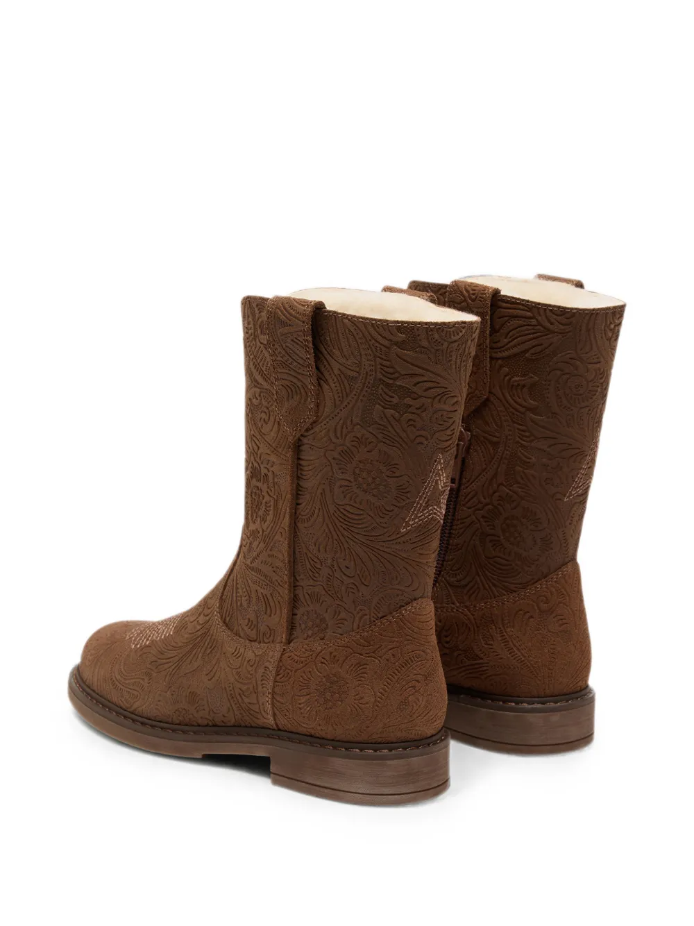 Golden Goose Kids Wish Star suede with flowers embossed boots Bruin