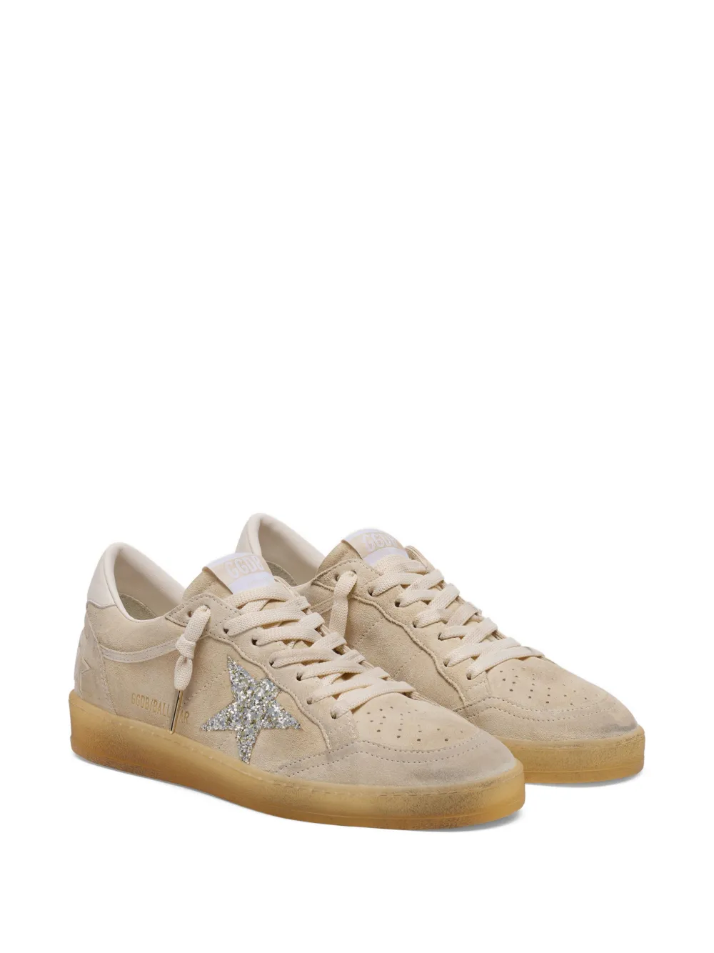 Golden Goose Ball Star sneakers in parelkleurig suède met zilveren glitterster Beige